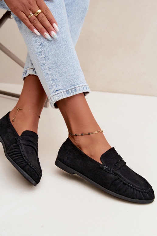 Mocassini da donna con rouches in suede sintetico color nero Sabley