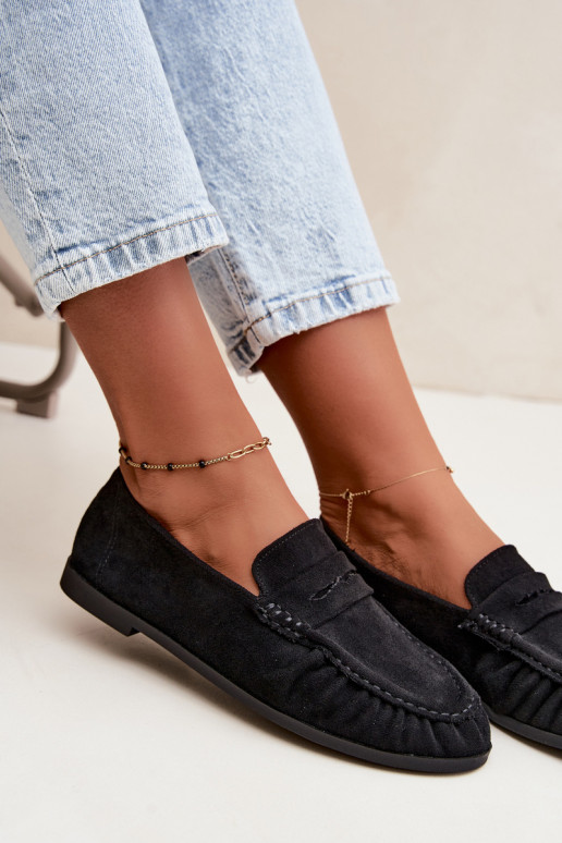 Mocassini da donna con rouches in suede sintetico color nero Sabley