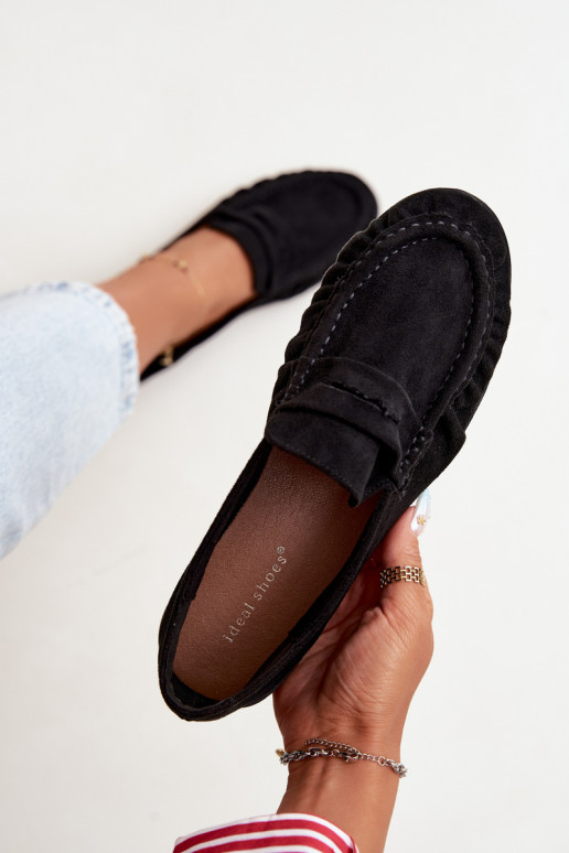 Mocassini da donna con rouches in suede sintetico color nero Sabley