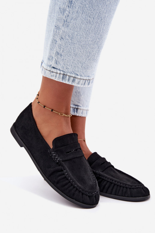 Mocassini da donna con rouches in suede sintetico color nero Sabley