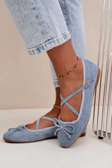 Ballerine in denim con nastri Kokardką