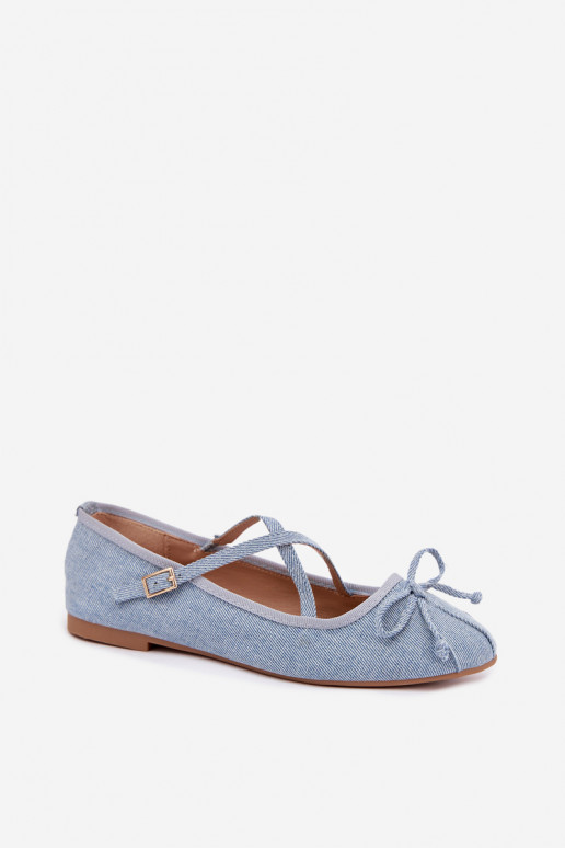 Ballerine in denim con nastri Kokardką