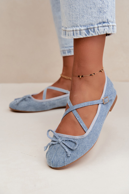 Ballerine in denim con nastri Kokardką