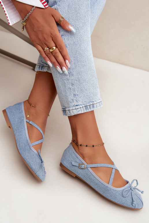 Ballerine in denim con nastri Kokardką