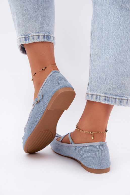 Ballerine in denim con nastri Kokardką