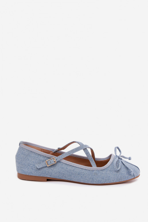 Ballerine in denim con nastri Kokardką