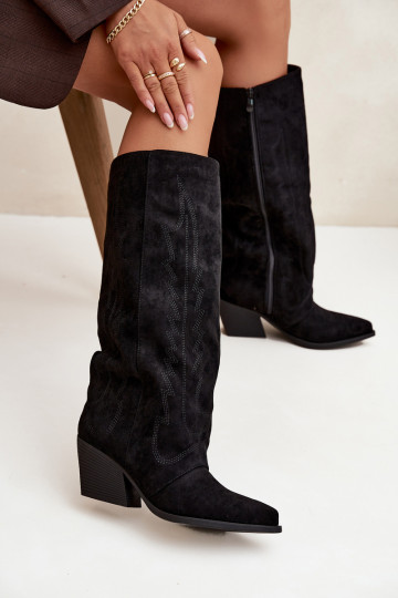 Stivali alti neri in stile cowboy con tacco Isalina