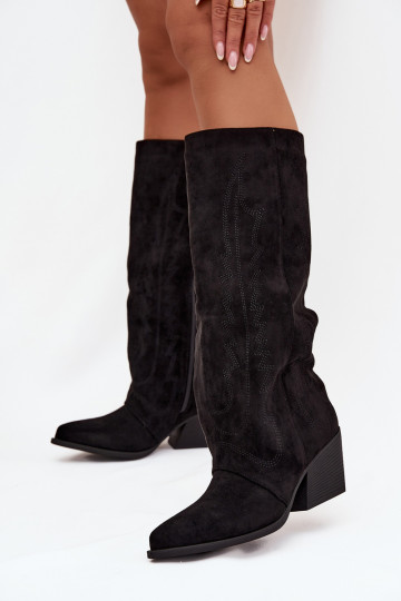 Stivali alti neri in stile cowboy con tacco Isalina 2