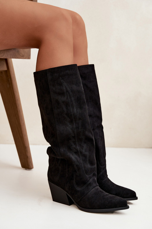 Stivali alti neri in stile cowboy con tacco Isalina