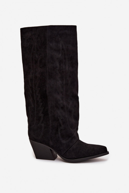 Stivali alti neri in stile cowboy con tacco Isalina