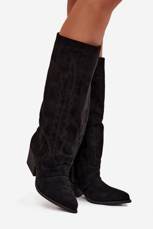 Stivali alti neri in stile cowboy con tacco Isalina