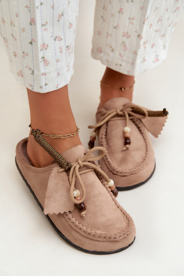 pantofole da donna Mule con pelliccia color sabbia Melia