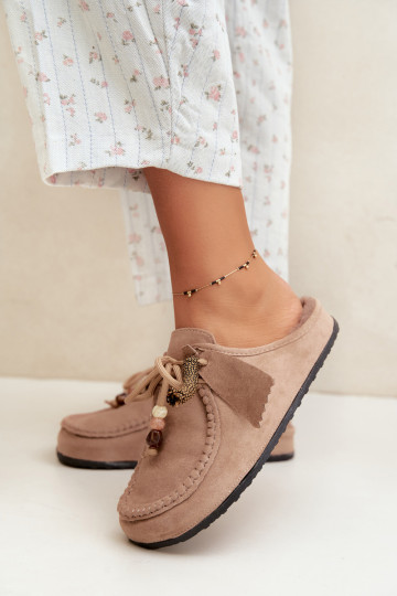 pantofole da donna Mule con pelliccia color sabbia Melia 2