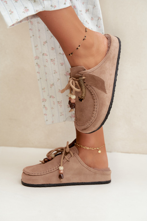 pantofole da donna Mule con pelliccia color sabbia Melia