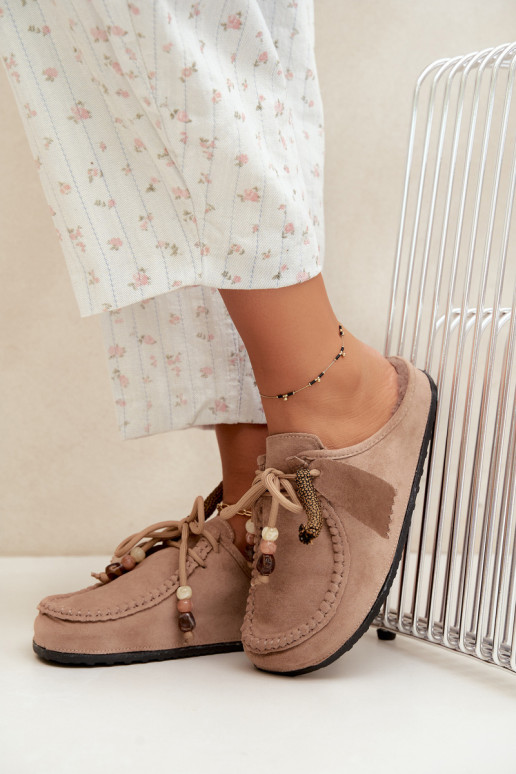 pantofole da donna Mule con pelliccia color sabbia Melia