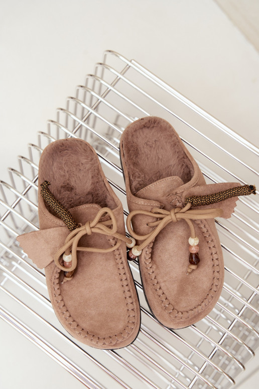 pantofole da donna Mule con pelliccia color sabbia Melia