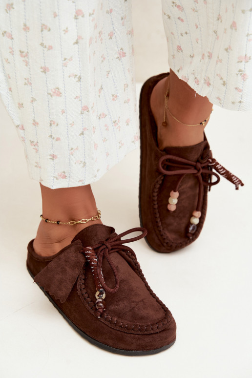pantofole da donna Mule con pelliccia color cioccolato Melia