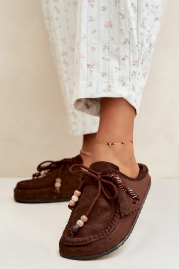 pantofole da donna Mule con pelliccia color cioccolato Melia 2