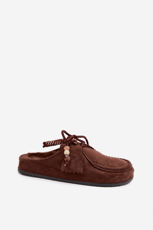 pantofole da donna Mule con pelliccia color cioccolato Melia