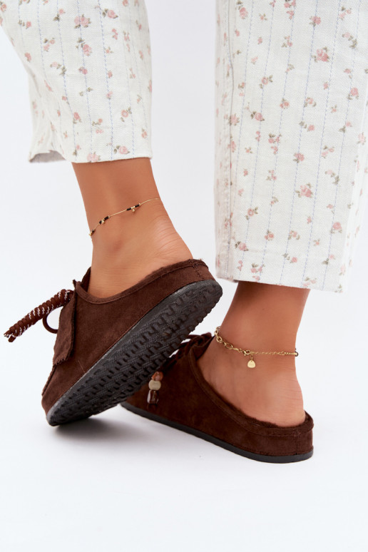 pantofole da donna Mule con pelliccia color cioccolato Melia