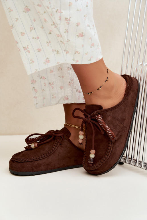 pantofole da donna Mule con pelliccia color cioccolato Melia