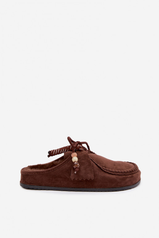 pantofole da donna Mule con pelliccia color cioccolato Melia