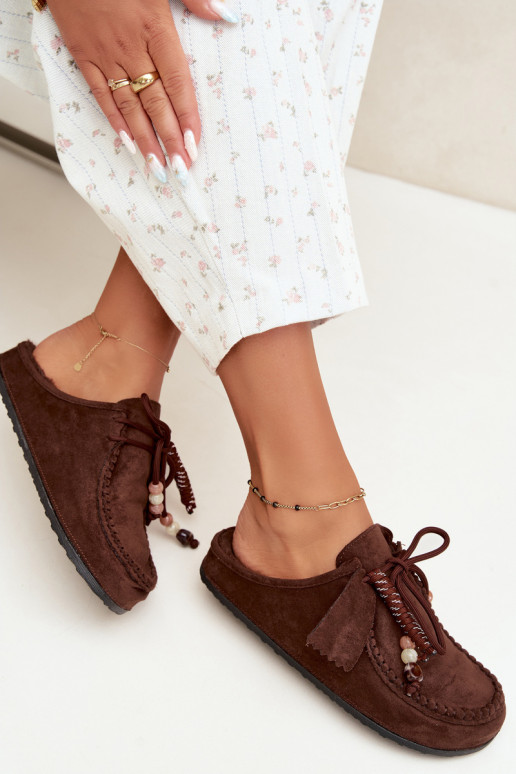 pantofole da donna Mule con pelliccia color cioccolato Melia
