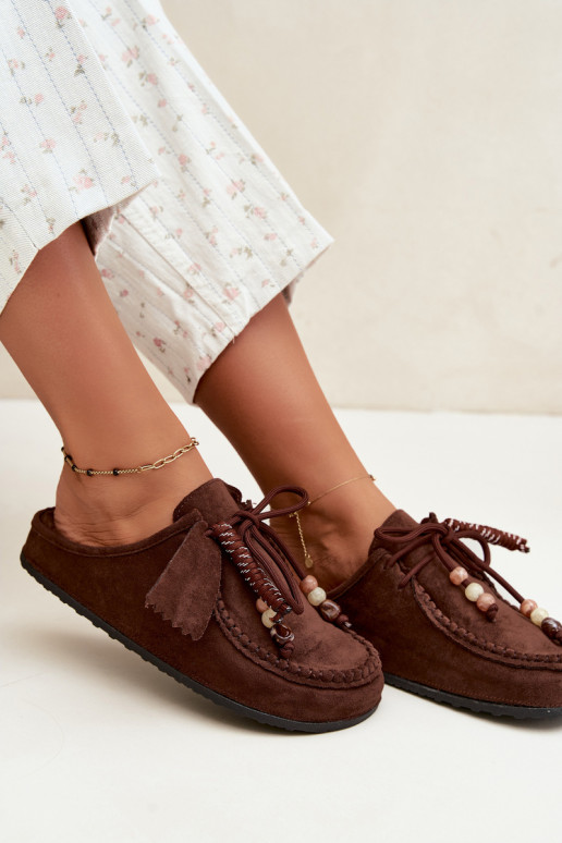 pantofole da donna Mule con pelliccia color cioccolato Melia