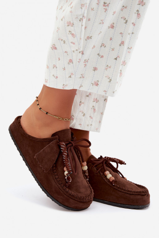 pantofole da donna Mule con pelliccia color cioccolato Melia