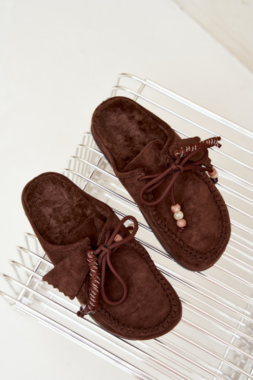 pantofole da donna Mule con pelliccia color cioccolato Melia