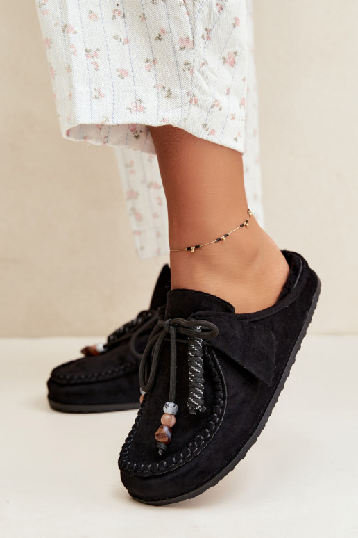 pantofole da donna Mule con pelliccia nere Melia