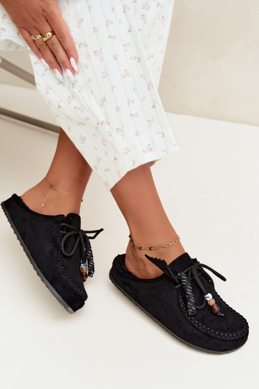 pantofole da donna Mule con pelliccia nere Melia