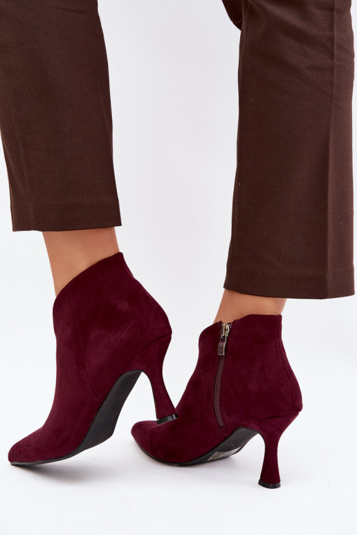 Stivaletti da donna con tacco sottile e punta affusolata in colore bordeaux Bessia