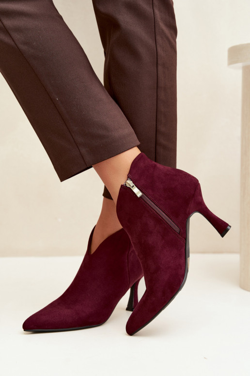 Stivaletti da donna con tacco sottile e punta affusolata in colore bordeaux Bessia