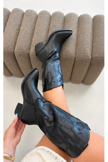 Stivali alti in stile cowboy con tacco in pelle sintetica nera Jarissa 2
