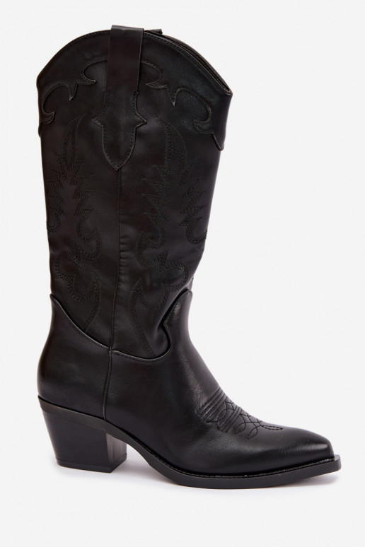 Stivali alti in stile cowboy con tacco in pelle sintetica nera Jarissa