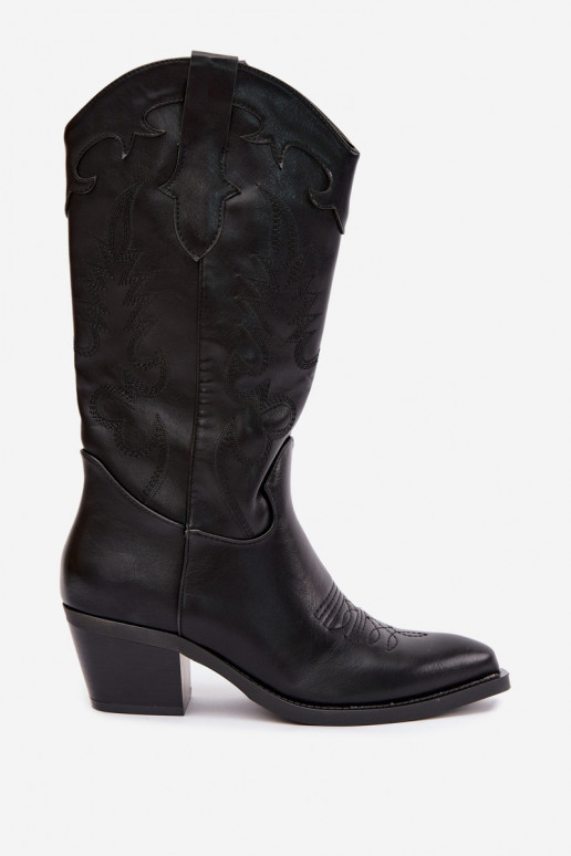 Stivali alti in stile cowboy con tacco in pelle sintetica nera Jarissa