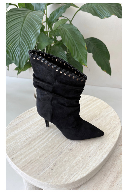 Stivaletti arricciati con tacchi sottili color nero Herella
