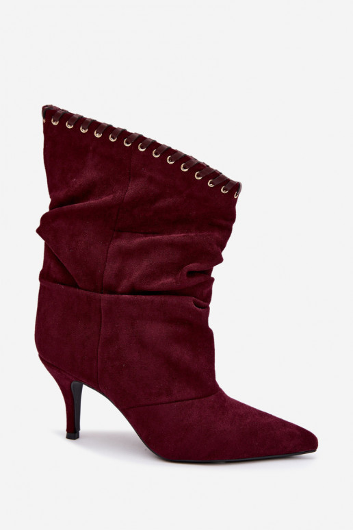 Stivaletti arricciati con tacchi sottili color bordeaux Herella