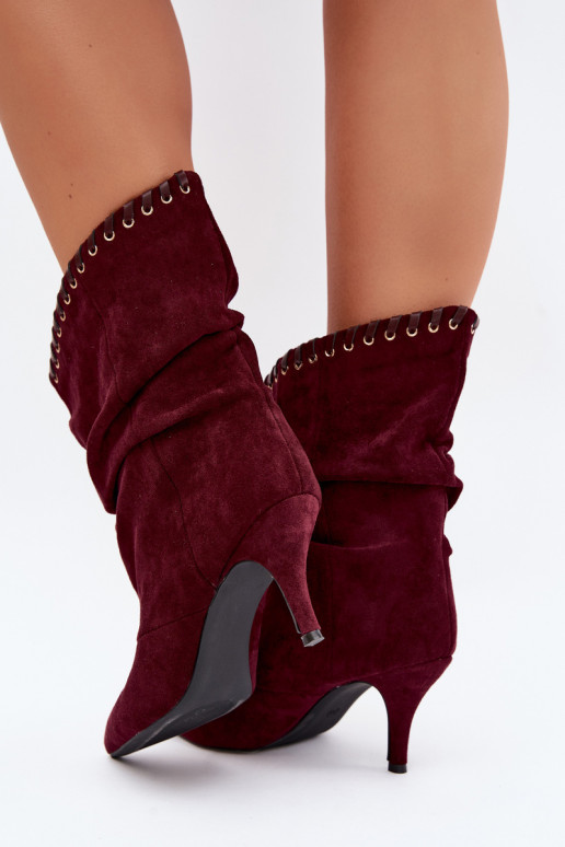 Stivaletti arricciati con tacchi sottili color bordeaux Herella