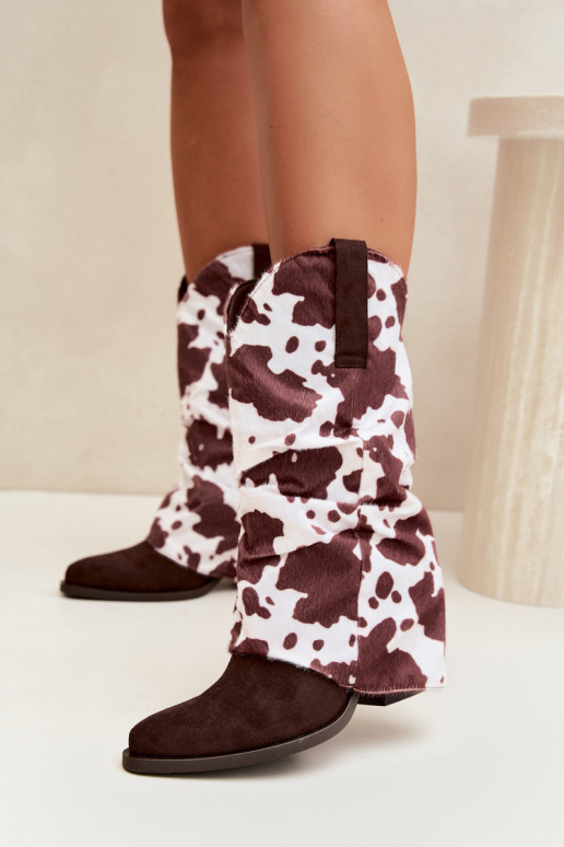 Stivaletti in stile cowboy con alti e tacchi curvi color marrone Havie
