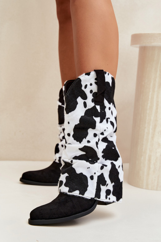 Stivaletti in stile cowboy con alti e tacchi curvi color nero Havie