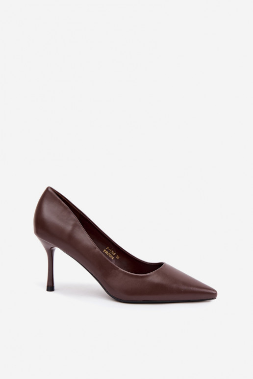 Scarpe con tacco classiche in pelle sintetica, cioccolato Nesha