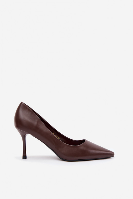 Scarpe con tacco classiche in pelle sintetica, cioccolato Nesha