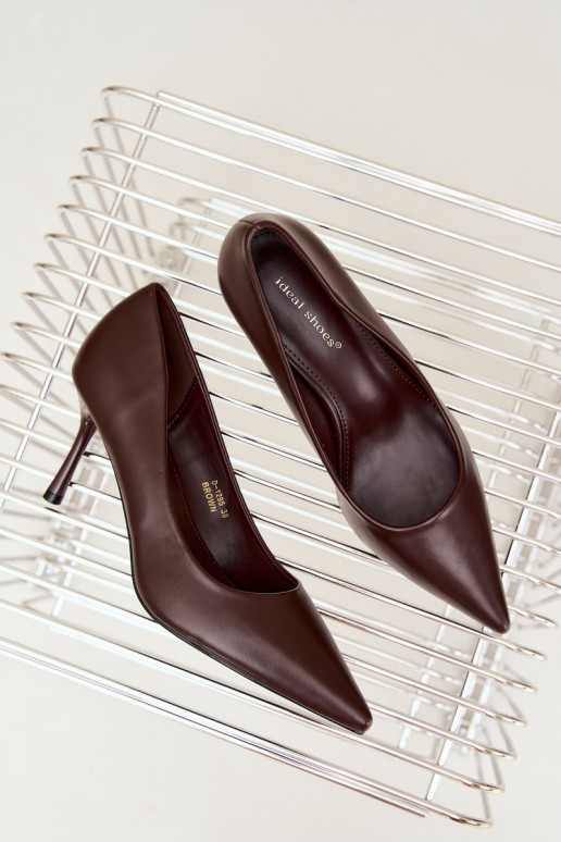 Scarpe con tacco classiche in pelle sintetica, cioccolato Nesha