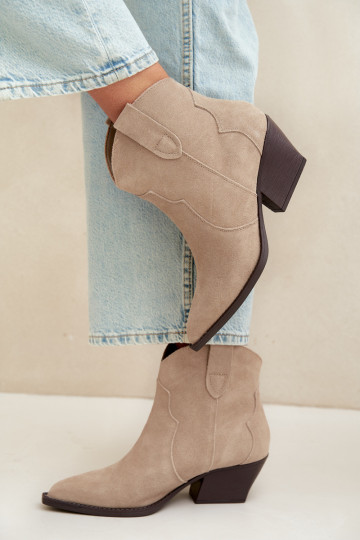 Stivaletti cowboy slip-on in suede sintetico color avorio Beretta