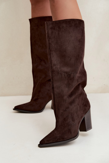 Stivali donna al ginocchio slip-on con tacco in suede sintetico color cioccolato Carmina 2