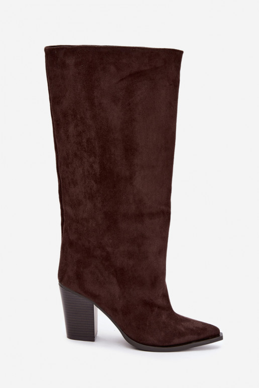 Stivali donna al ginocchio slip-on con tacco in suede sintetico color cioccolato Carmina