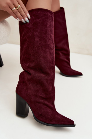 Stivali donna al ginocchio slip-on con tacco in suede sintetico color bordeaux Carmina 2