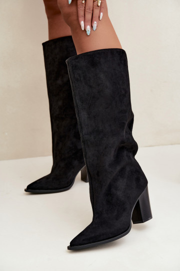 Stivali donna al ginocchio slip-on con tacco in suede sintetico color nero Carmina 2